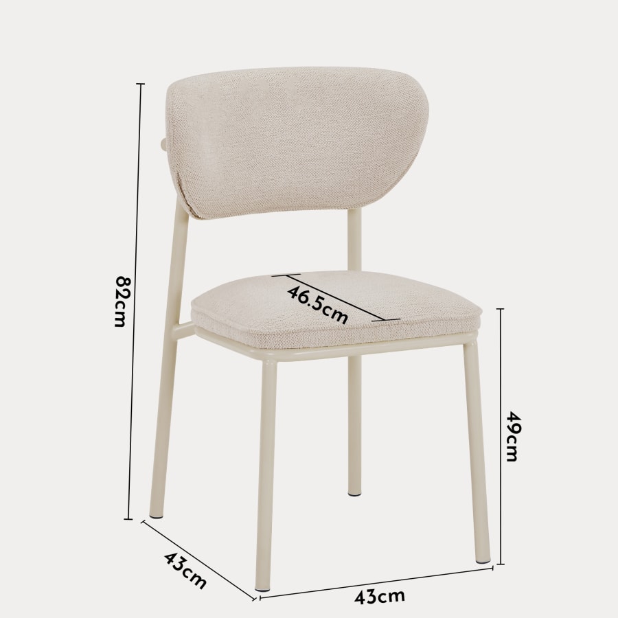 Lot de 2 chaises en tissu beige piètement en métal beige