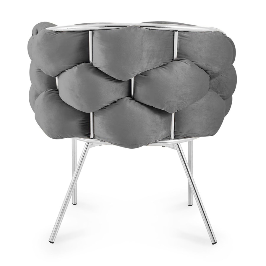 Lot de 2 chaises design en velours gris et pieds argentés