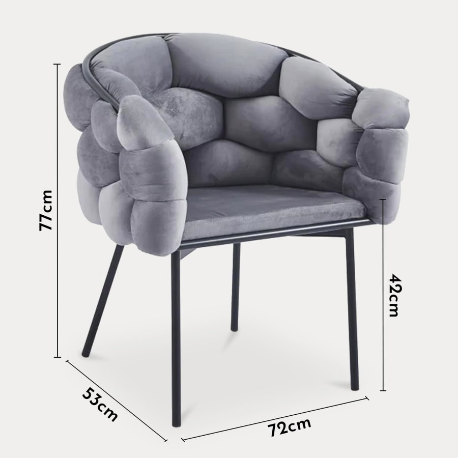 Lot de 2 chaises velours gris pieds en m&eacute;tal noir