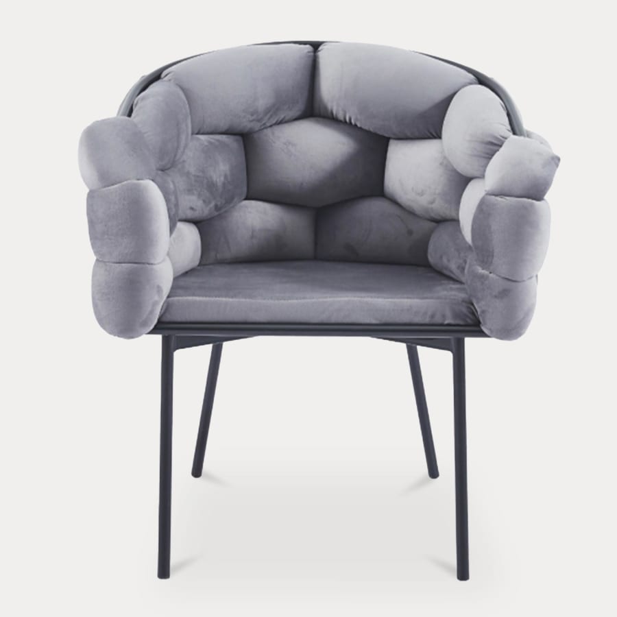 Lot de 2 chaises velours gris pieds en m&eacute;tal noir