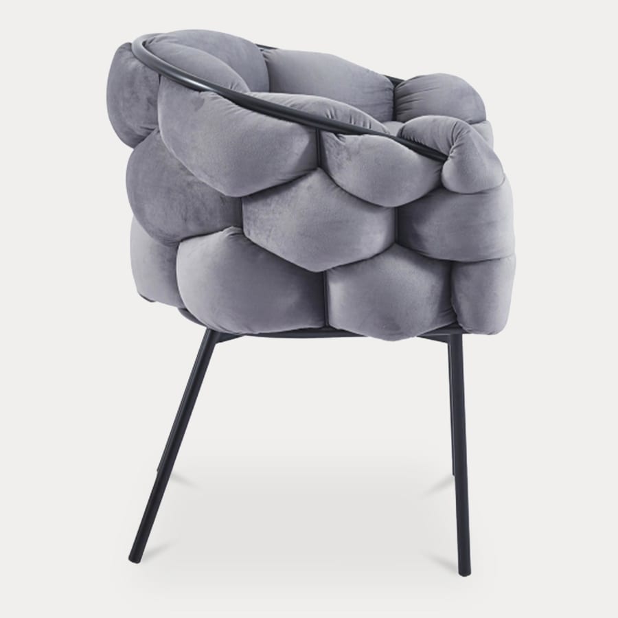 Lot de 2 chaises velours gris pieds en m&eacute;tal noir