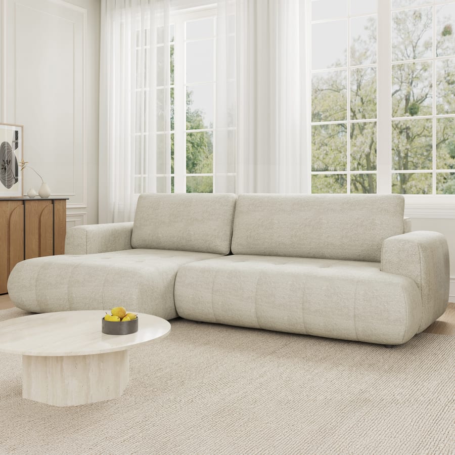 Canapé d'angle convertible en tissu écru - Angle gauche