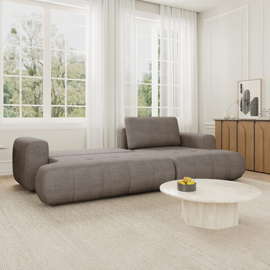 Canapé d'angle convertible en tissu marron - Angle droit