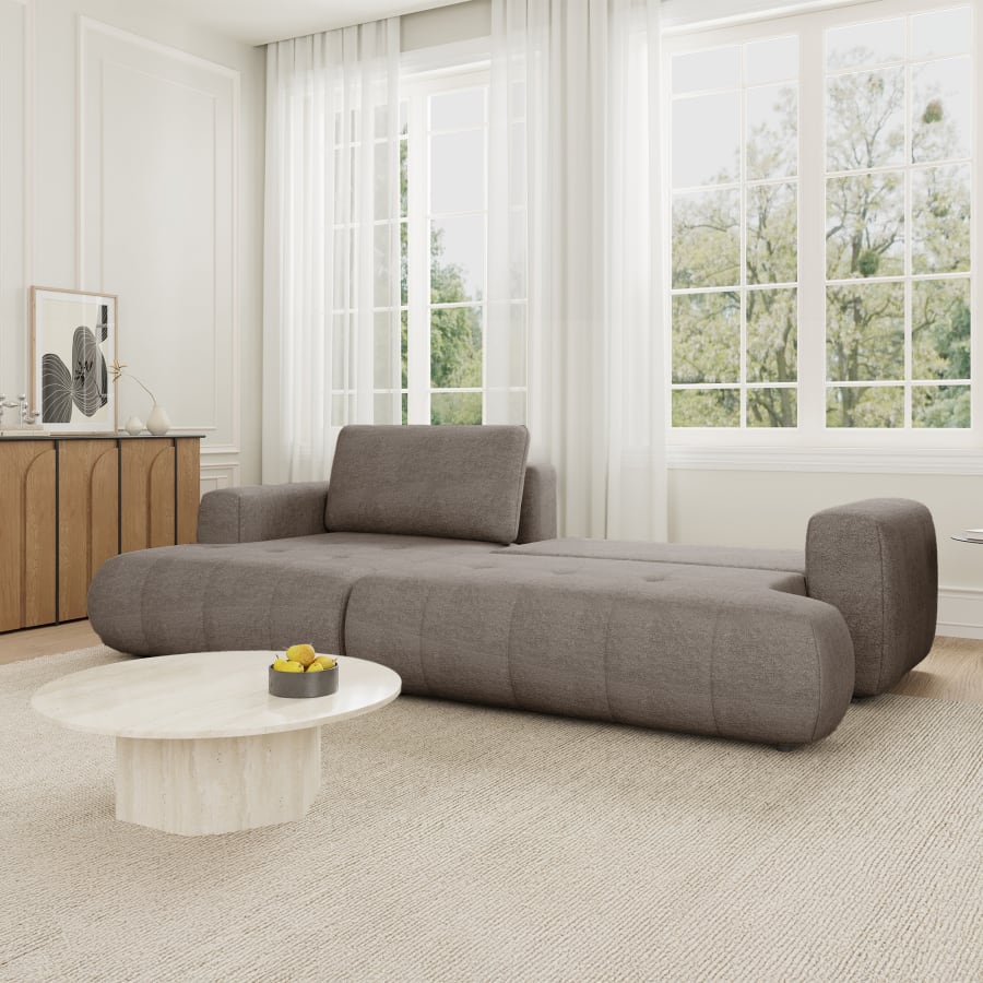 Canapé d'angle convertible en tissu marron - Angle gauche