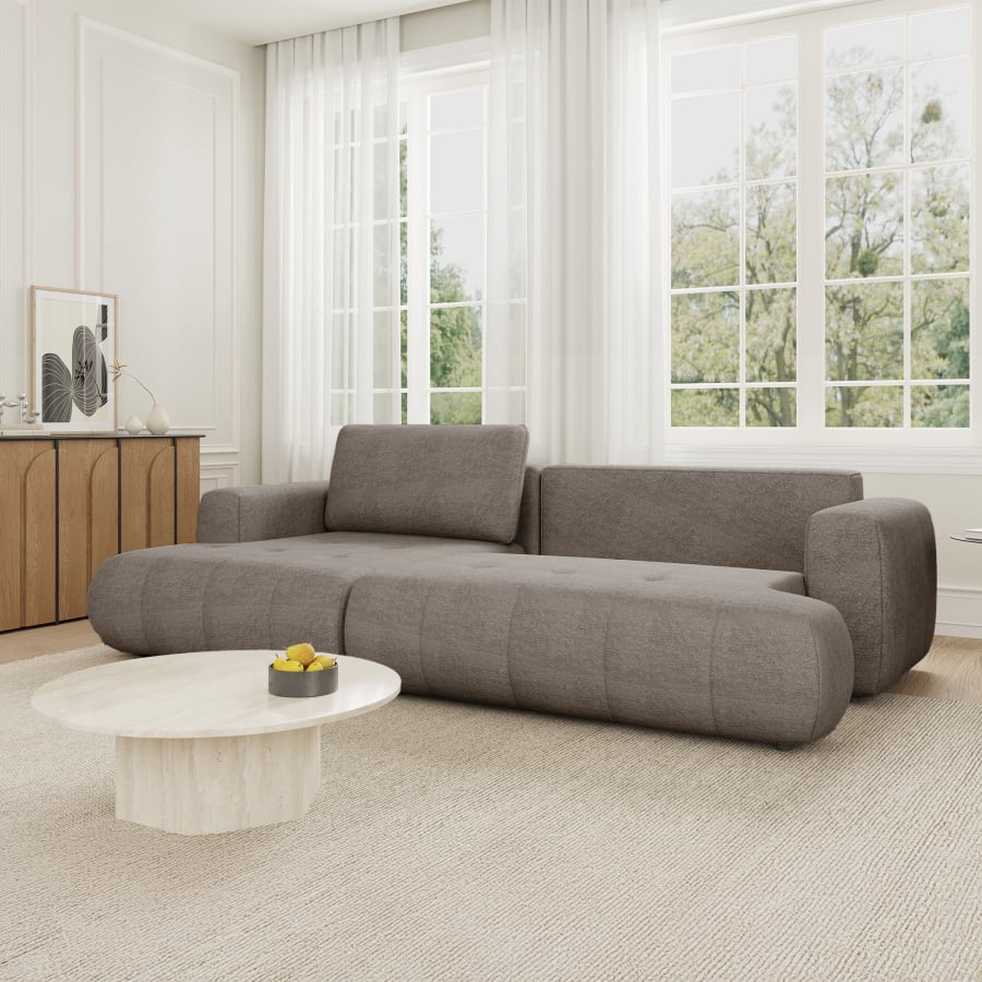 Canapé d'angle convertible en tissu marron - Angle gauche