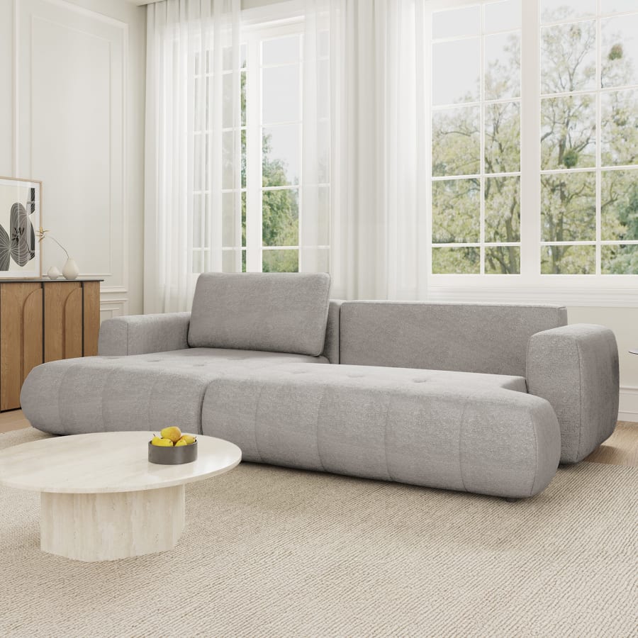 Canapé d'angle convertible en tissu taupe - Angle gauche