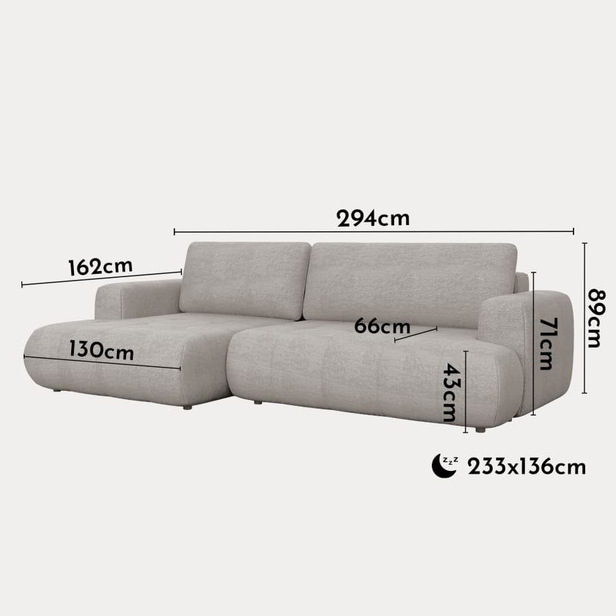 Canapé d'angle convertible en tissu taupe - Angle gauche