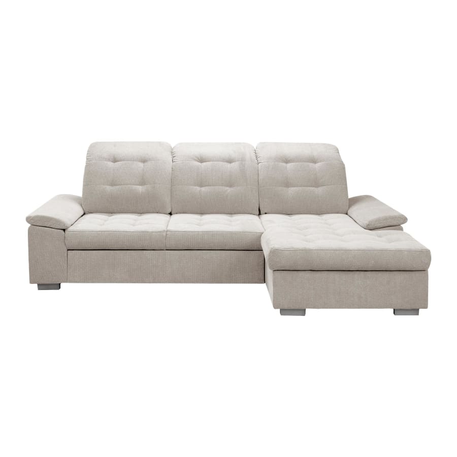 Canap&eacute; d'angle convertible avec coffre en tissu capitonn&eacute; beige - Angle droit