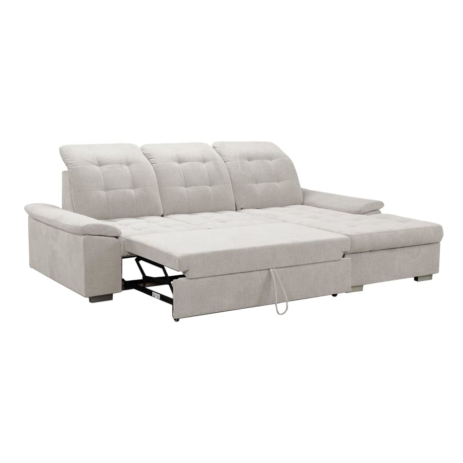 Canap&eacute; d'angle convertible avec coffre en tissu capitonn&eacute; beige - Angle droit