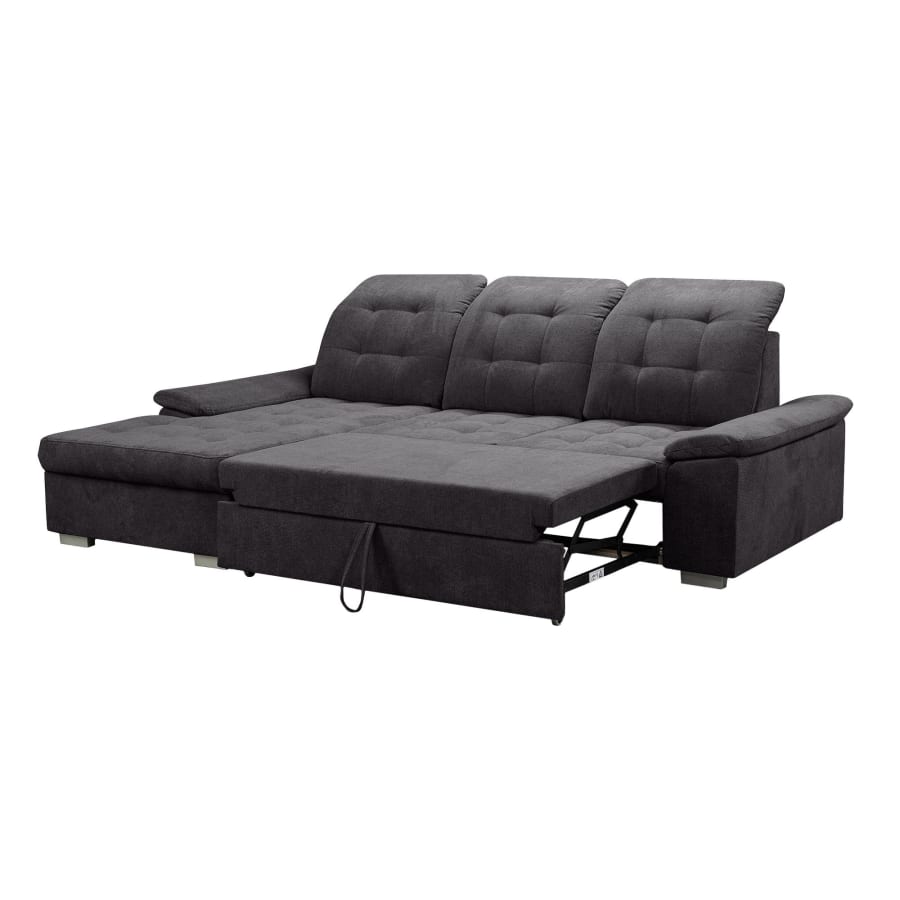 Canap&eacute; d'angle convertible avec coffre en tissu capitonn&eacute; gris anthracite - Angle gauche