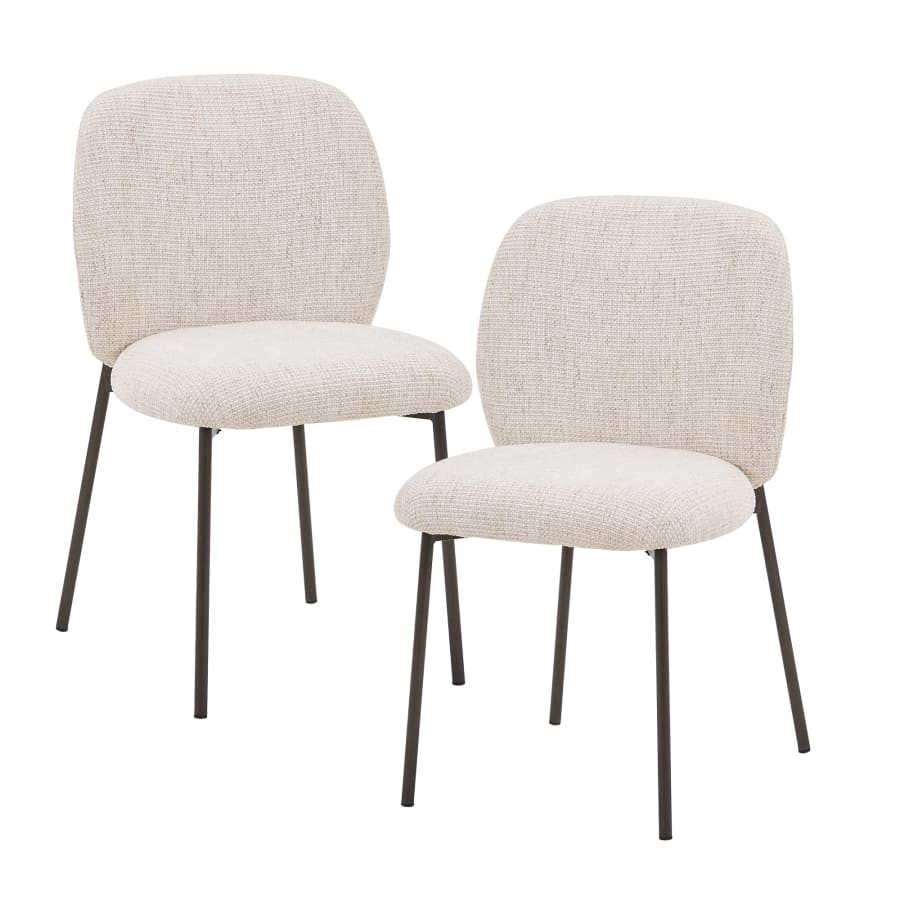 Lot de 2 chaises en tissu beige pieds en m&eacute;tal noir