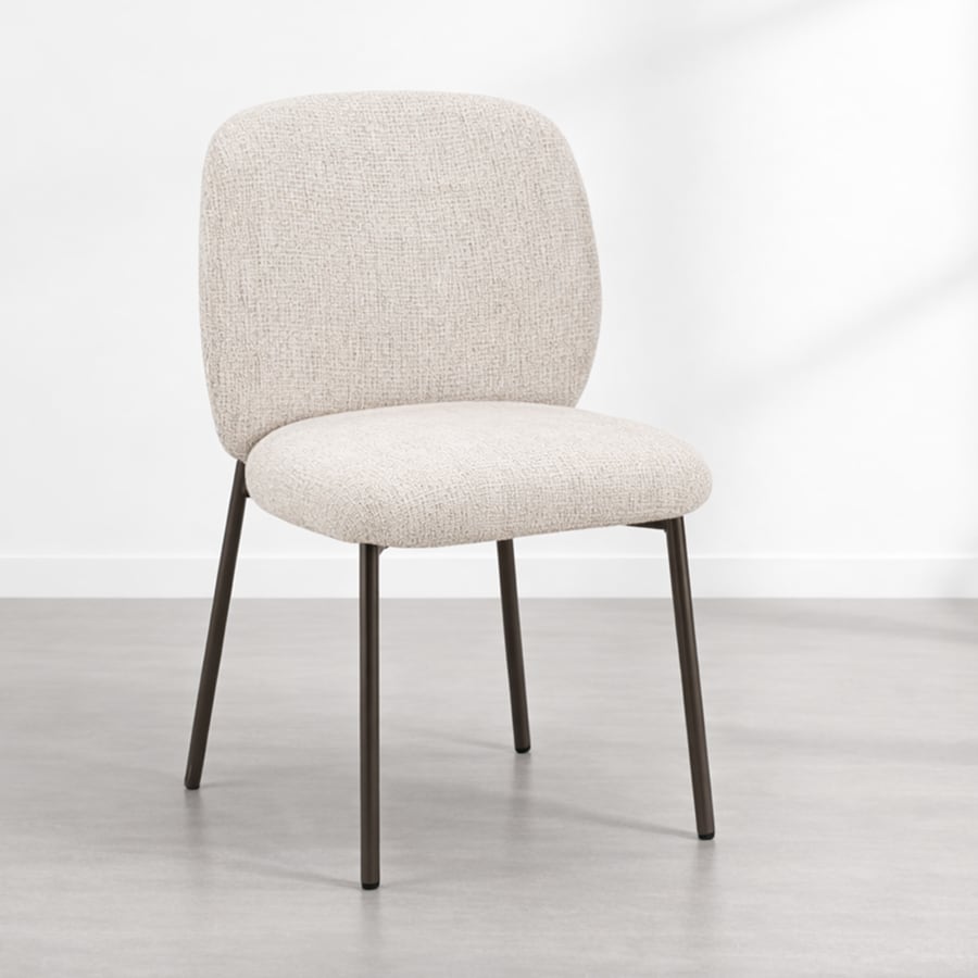 Lot de 2 chaises en tissu beige pieds en m&eacute;tal noir