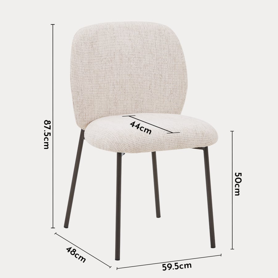 Lot de 2 chaises en tissu beige pieds en m&eacute;tal noir