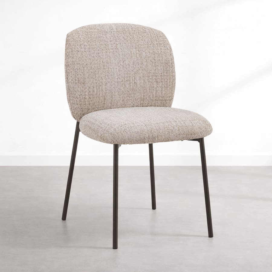 Lot de 2 chaises en tissu taupe pieds en m&eacute;tal noir