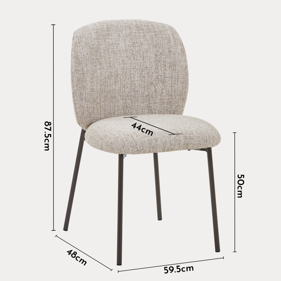 Lot de 2 chaises en tissu taupe pieds en m&eacute;tal noir