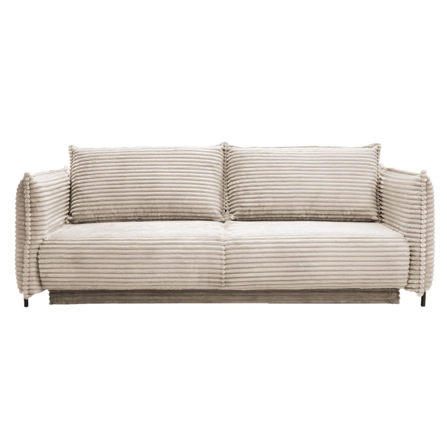 Canap&eacute; 3 places convertible avec coffre velours gros c&ocirc;tel&eacute; beige