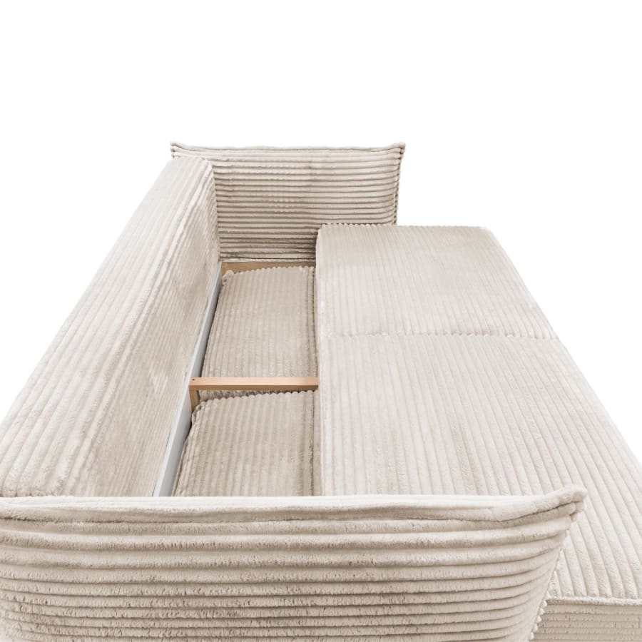 Canap&eacute; 3 places convertible avec coffre velours gros c&ocirc;tel&eacute; beige