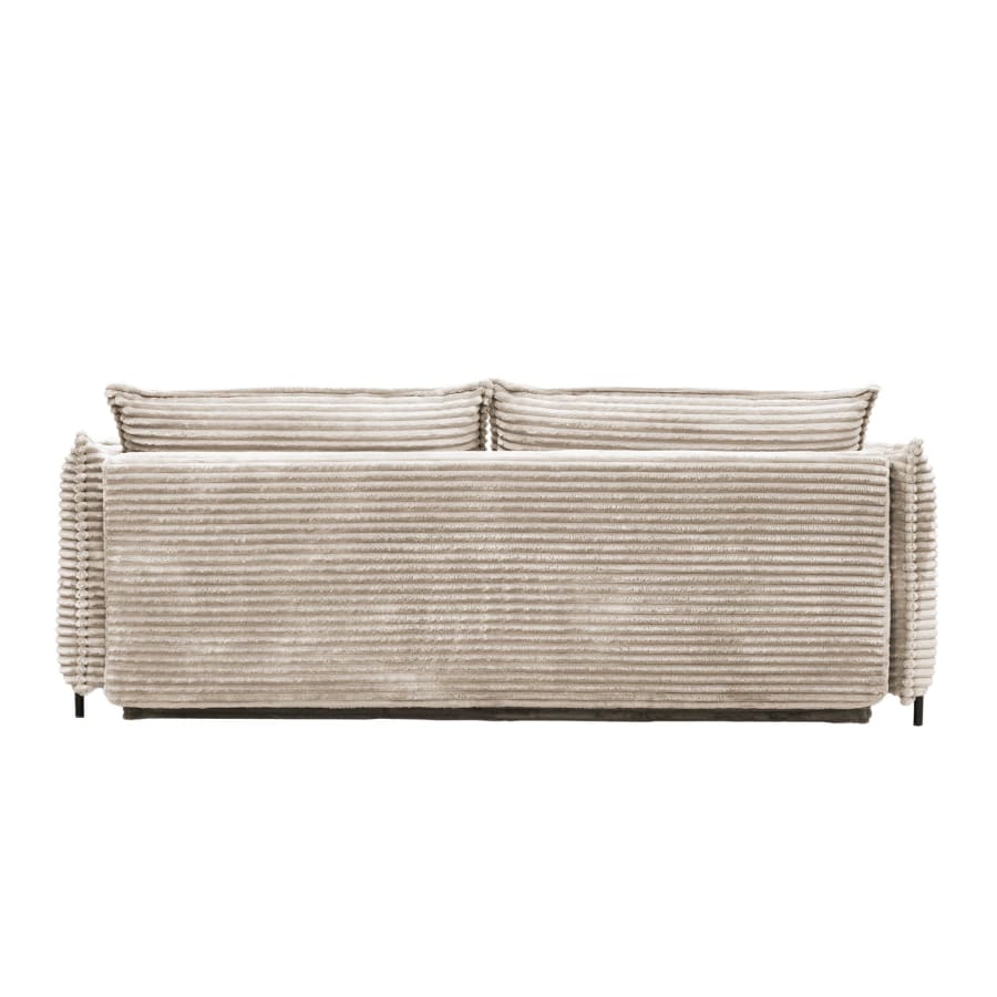 Canap&eacute; 3 places convertible avec coffre velours gros c&ocirc;tel&eacute; beige