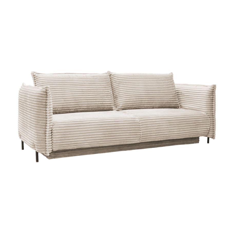 Canap&eacute; 3 places convertible avec coffre velours gros c&ocirc;tel&eacute; beige