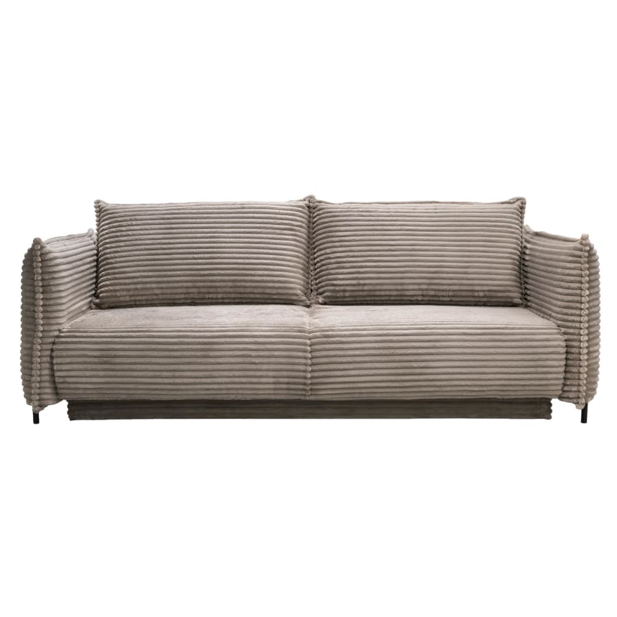 Canap&eacute; 3 places convertible avec coffre velours gros c&ocirc;tel&eacute; taupe