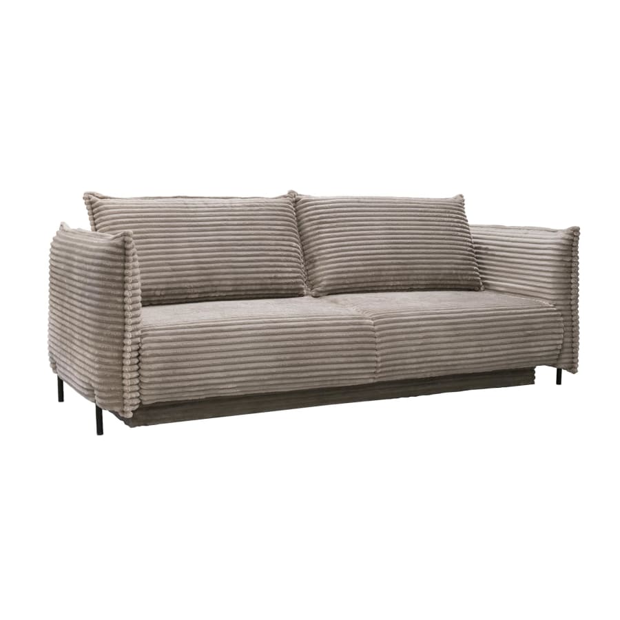 Canap&eacute; 3 places convertible avec coffre velours gros c&ocirc;tel&eacute; taupe