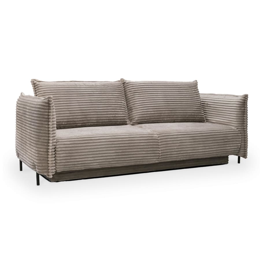 Canap&eacute; 3 places convertible avec coffre velours gros c&ocirc;tel&eacute; taupe