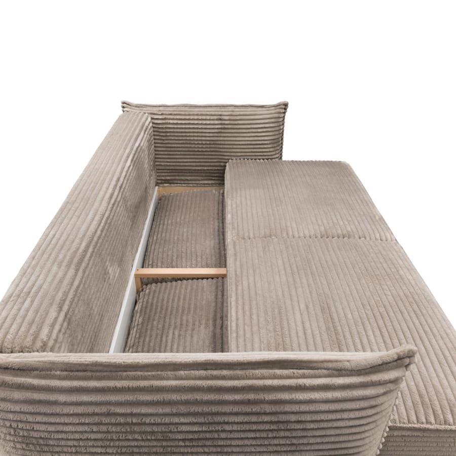 Canap&eacute; 3 places convertible avec coffre velours gros c&ocirc;tel&eacute; taupe