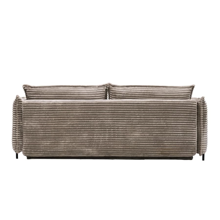 Canap&eacute; 3 places convertible avec coffre velours gros c&ocirc;tel&eacute; taupe