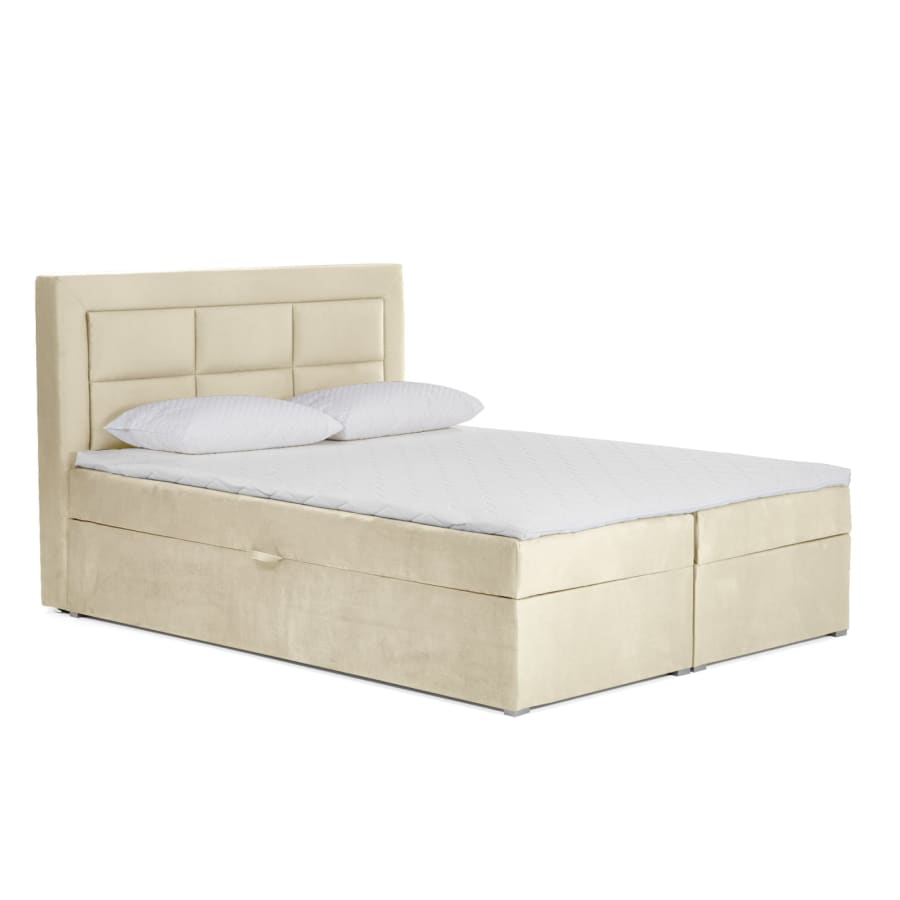 Lit boxspring 140x200 avec coffre de rangement en velours beige MONIKA