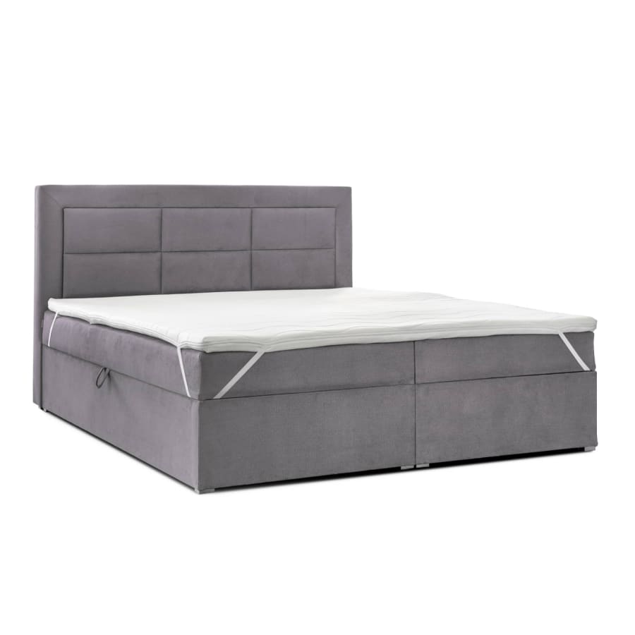 Lit boxspring 140x200 avec coffre de rangement en velours gris MONIKA