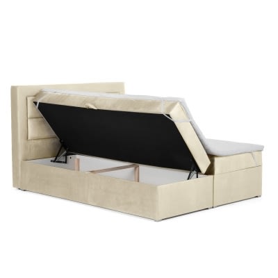 Lit boxspring 160x200 avec coffre de rangement en velours beige MONIKA