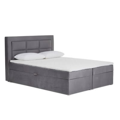 Lit boxspring 160x200 avec coffre de rangement en velours gris MONIKA