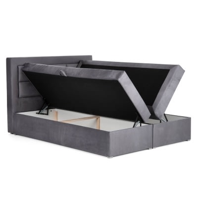 Lit boxspring 160x200 avec coffre de rangement en velours gris MONIKA