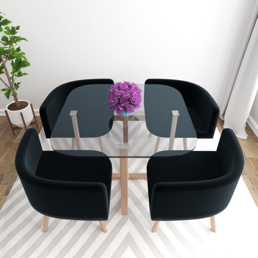 Table Mosaic + 4 chaises noir