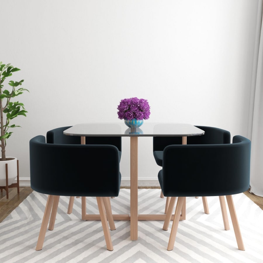 Table Mosaic + 4 chaises noir