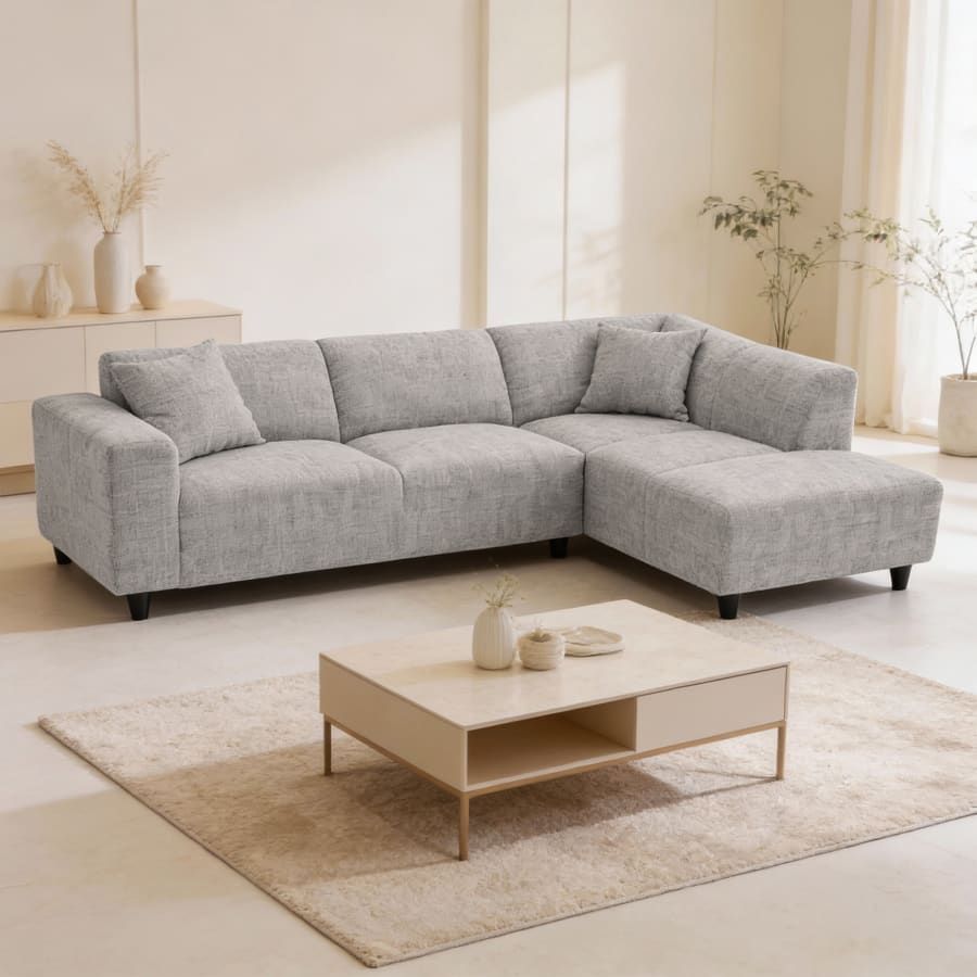 Canap&eacute; d'angle en tissu gris - Angle droit