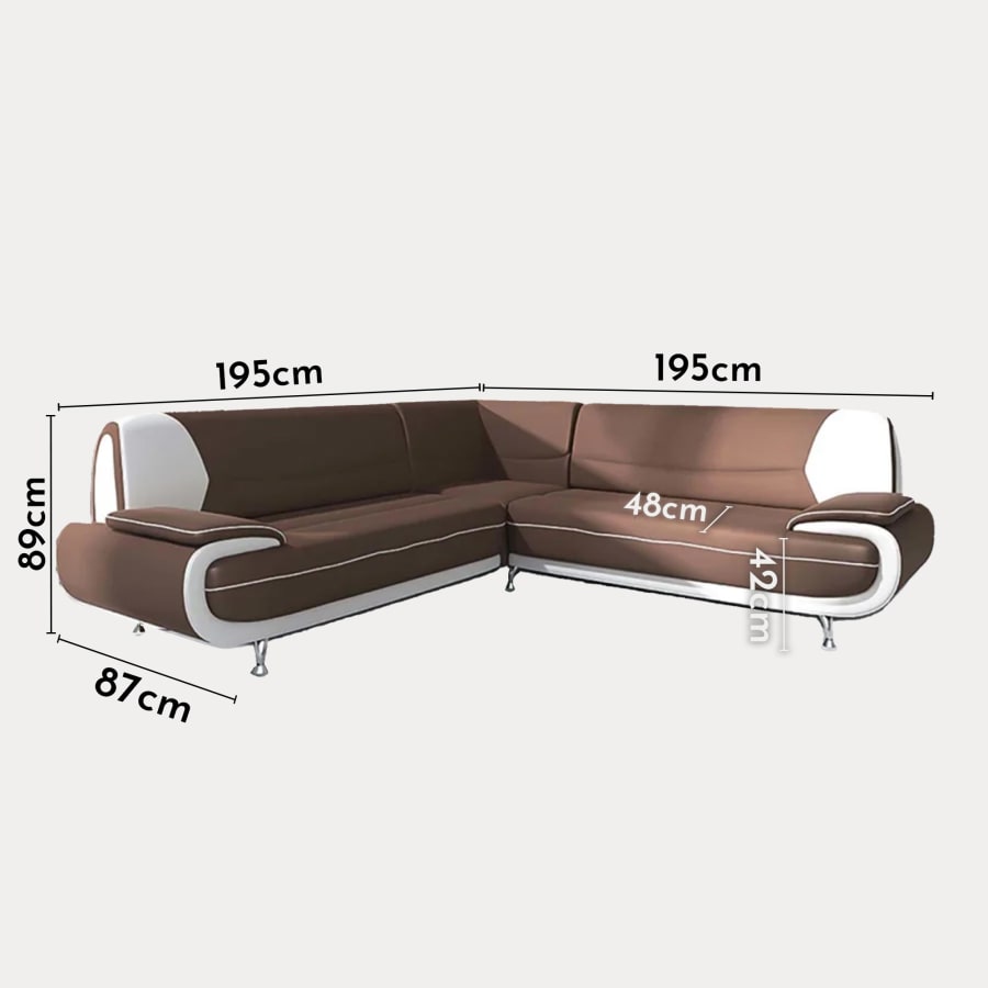 Canapé d'angle design en simili cuir marron et blanc
