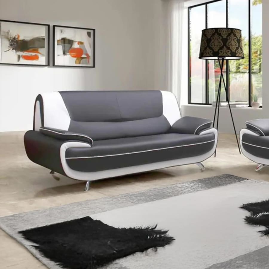 Canapé design 2 places en simili cuir gris et blanc