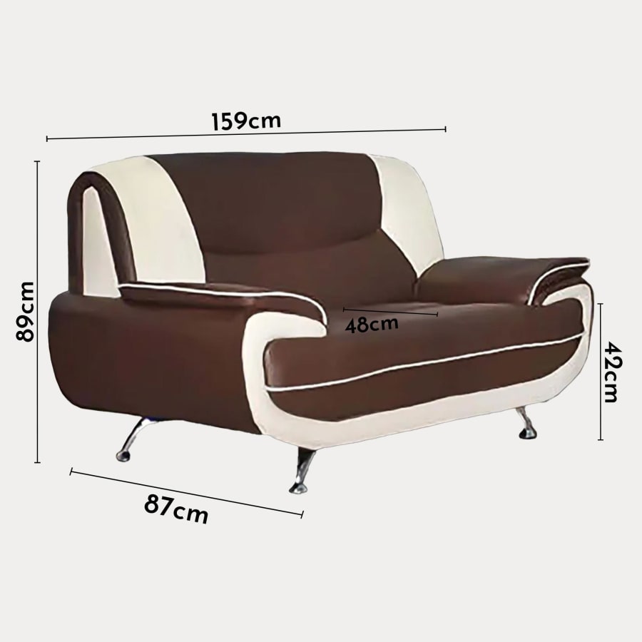 Canap&eacute; design 2 places en simili cuir marron et blanc