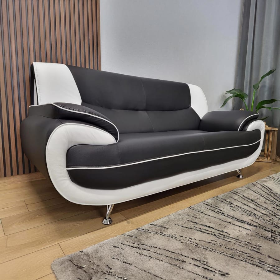 Canapé design 2 places en simili cuir noir et blanc