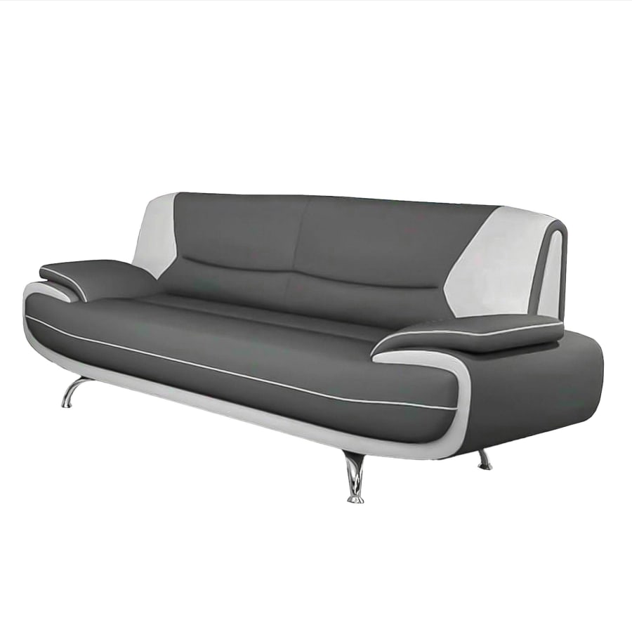 Canap&eacute; design 3 places en simili cuir gris et blanc