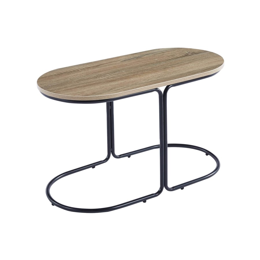 Ensemble table basse couleur bois avec 2 poufs encastrables en tissu gris fonc&eacute;