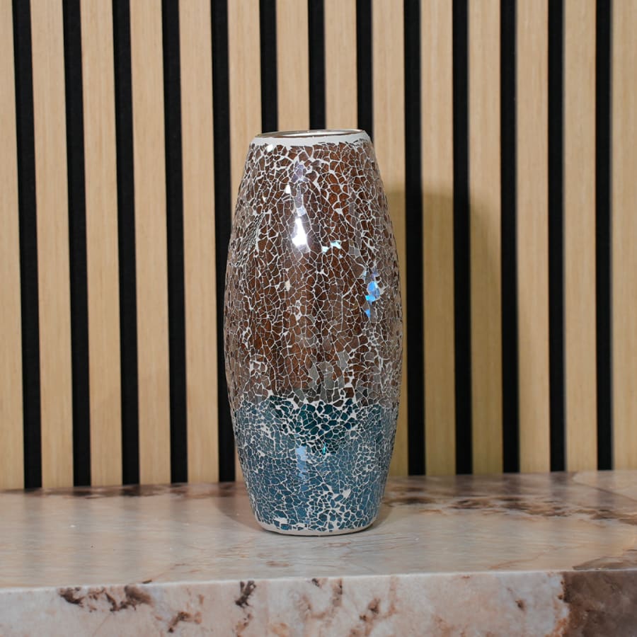 Vase en verre mosaïque marron et bleu H30 cm