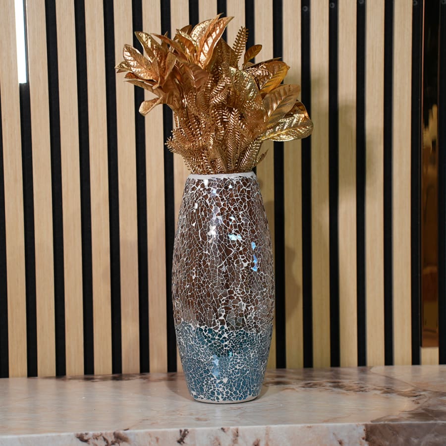 Vase en verre mosaïque marron et bleu H30 cm