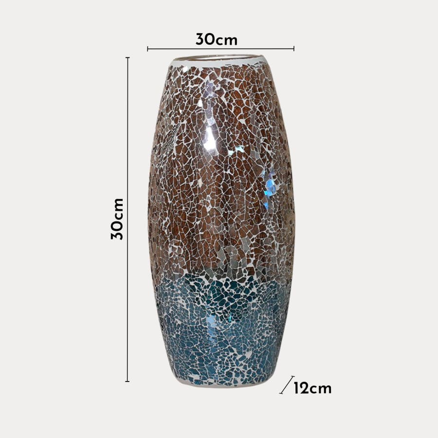 Vase en verre mosaïque marron et bleu H30 cm