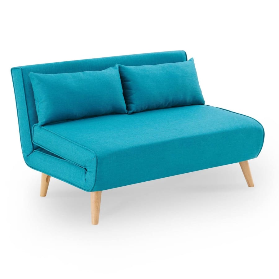 Banquette convertible  en tissu bleu turquoise 2 places