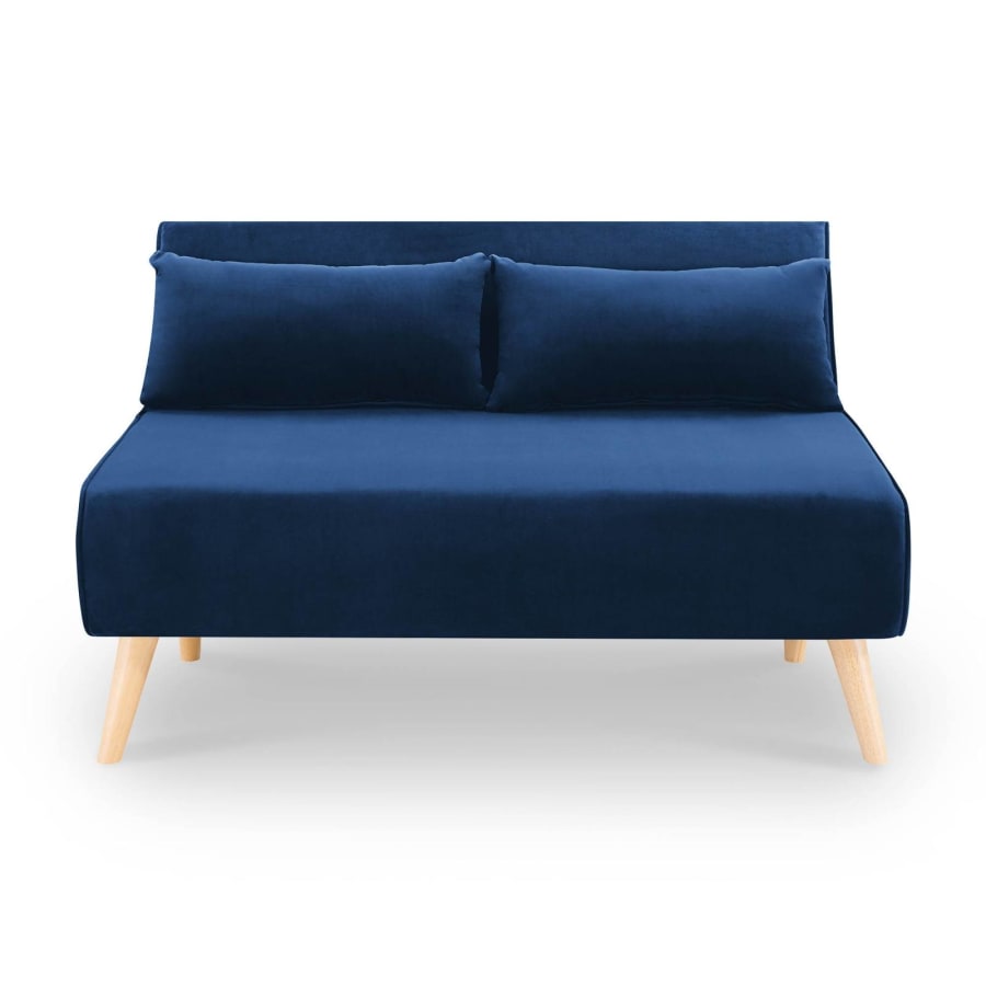 Banquette convertible en velours bleu 2 places