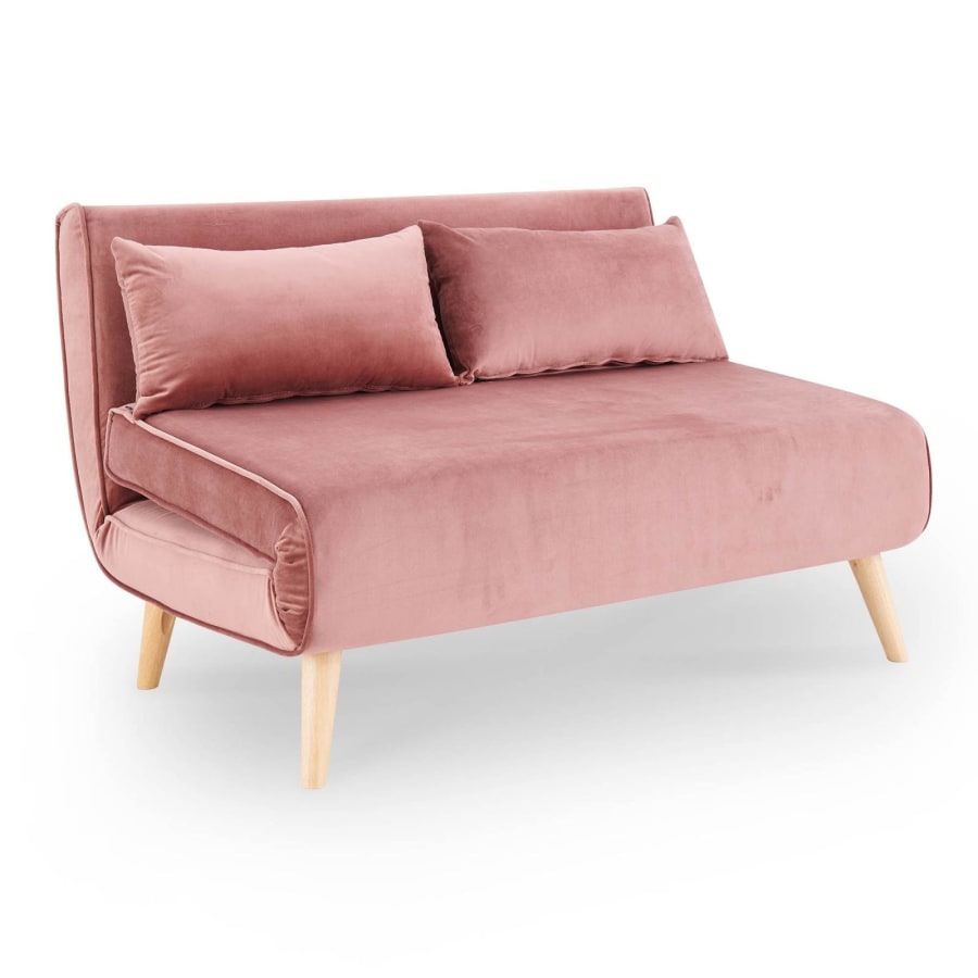 Banquette convertible en velours rose 2 places