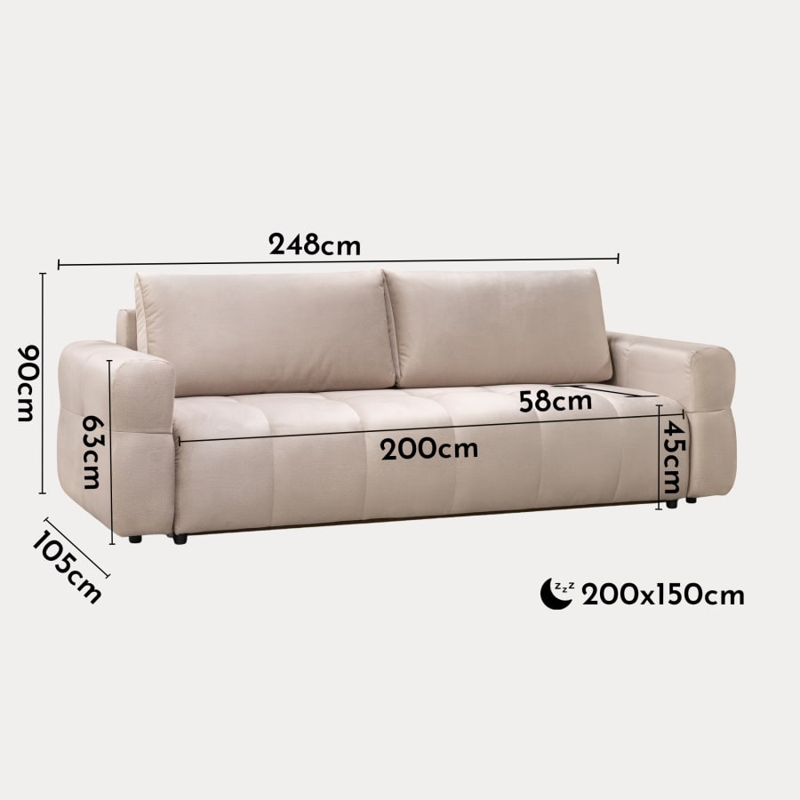Canap&eacute; 3 places convertible avec coffre en tissu beige