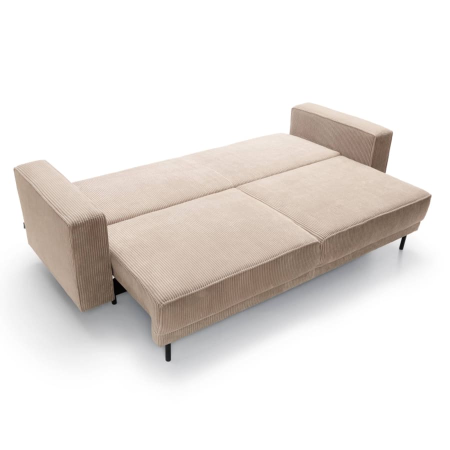 Canap&eacute; convertible avec coffre de rangement en velours c&ocirc;tel&eacute; beige